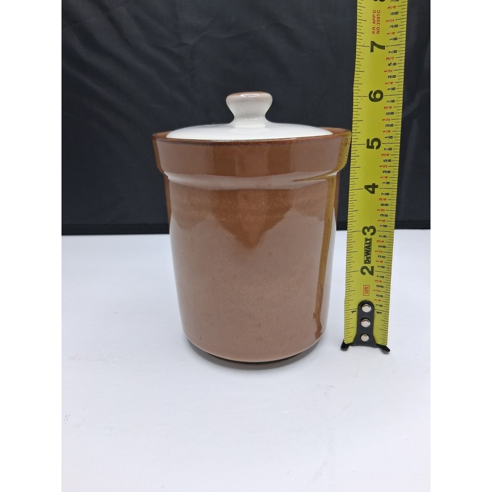 Sango Brown Drip Glaze Covered Canister Crock w Lid Microwave Safe